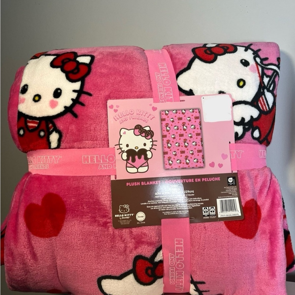 Hello Kitty Cupid Arrow & Love Notes Ballon Hearts Pink Valentine Twin Blanket